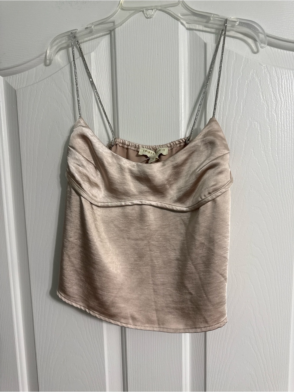 Satin Cowl Neck Camisole in Blush with Metallic Straps